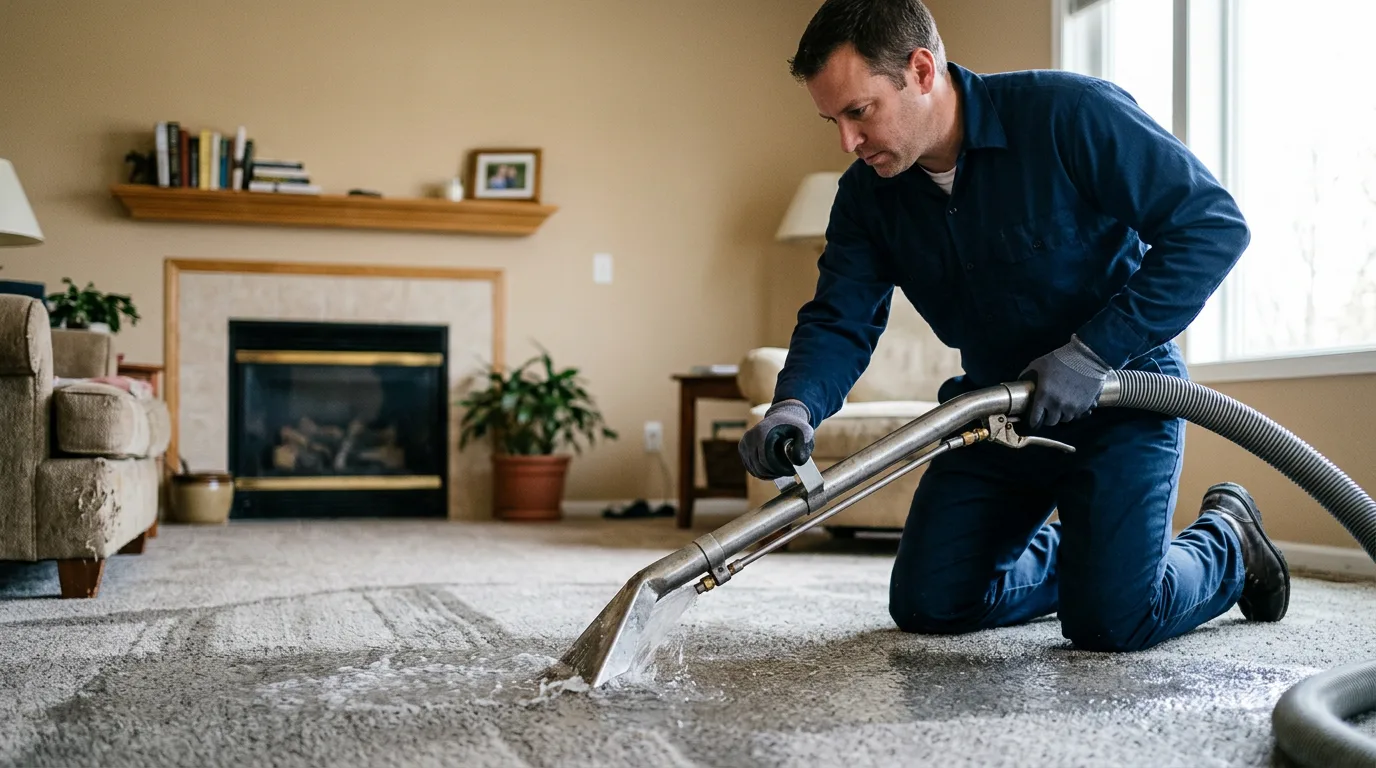 Water damage restoration technician working near Goetzville, MI
